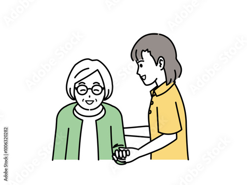 高齢者に手を貸す介護士のイラスト