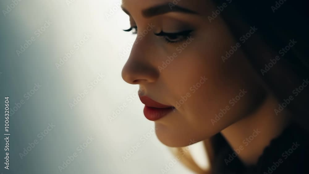 Profile portrait of contemplative woman with soft lighting and natural makeup Profile portrait of contemplative woman with soft lighting and natural makeup