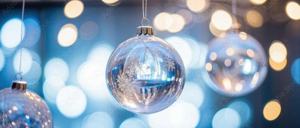 Fototapeta premium Festive Christmas Ornaments with Blue Lights