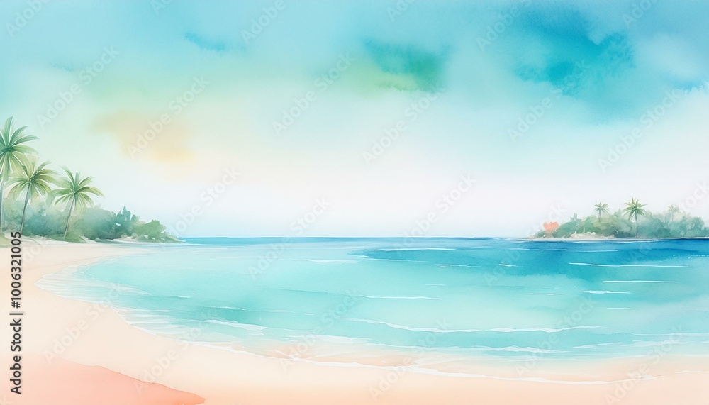 Watercolor beach scene with palms Watercolor beach scene with palms