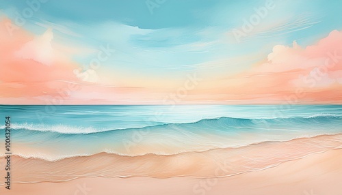 Tranquil beach scene with blue water