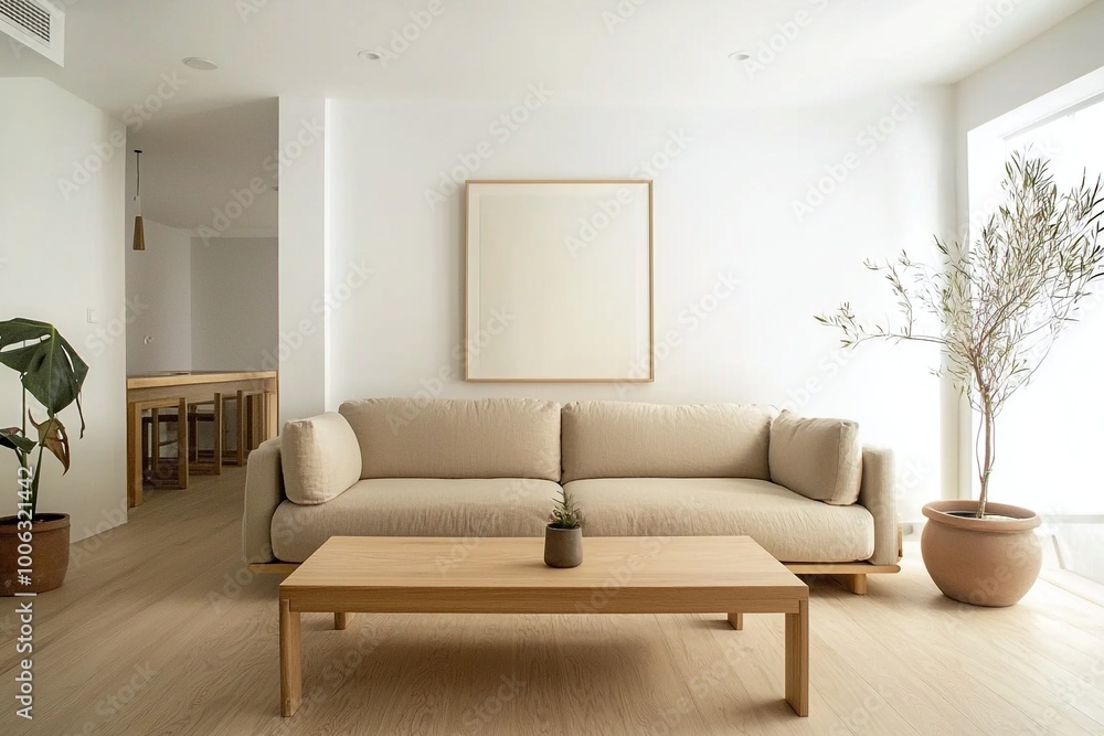 Naklejka premium An interior photograph of a modern living room based on a Scandinavian interior. Generative AI