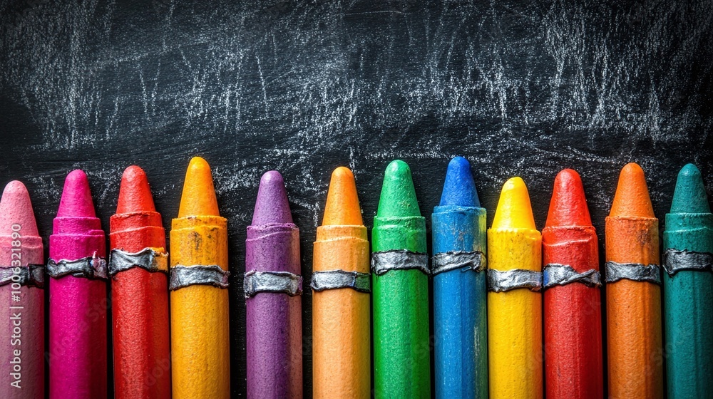 vibrant back to school drawing on a blackboard with colorful crayons, showcasing creativity, learning tools, and the joy of starting a new school year vibrant back to school drawing on a blackboard with colorful crayons, showcasing creativity, learning tools, and the joy of starting a new school year