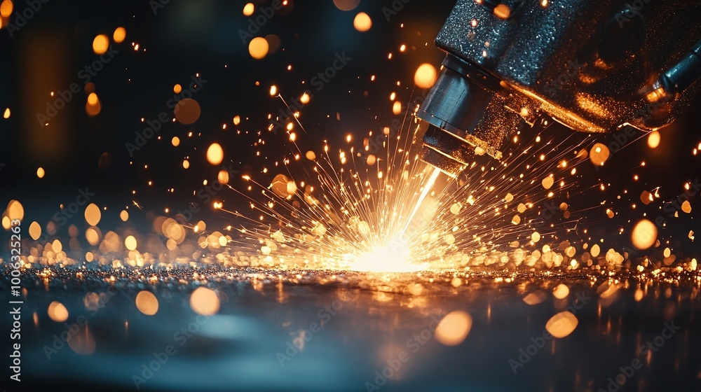 automated robotic welding process with sparks in a modern workshop, perfect for precision metal joining, demonstrating advanced technology in industrial fabrication automated robotic welding process with sparks in a modern workshop, perfect for precision metal joining, demonstrating advanced technology in industrial fabrication