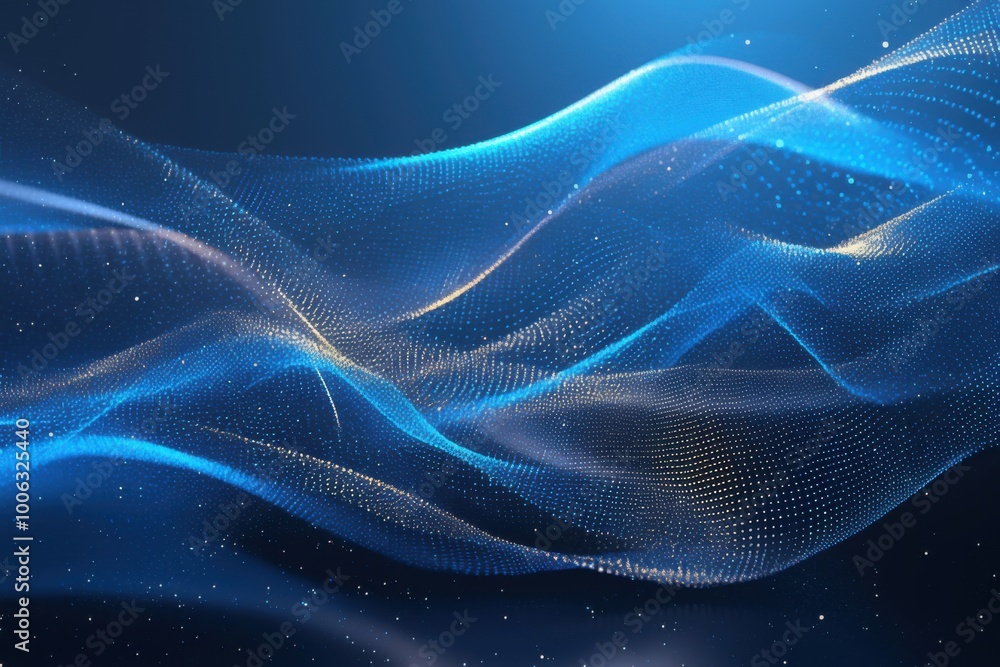 Blue Abstract Technology Data Wavy Lines in Holographic Style. Blue Abstract Technology Data Wavy Lines in Holographic Style.