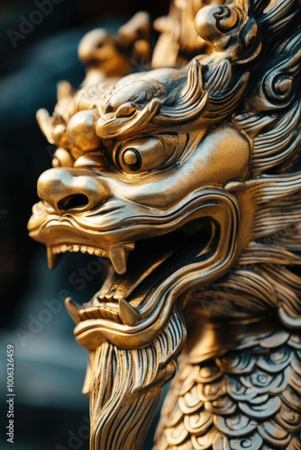 Ancient Chinese temple decoration with intricate details.