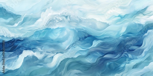 Abstract Ocean Waves Painting. Serene Blue Watercolor Textures for Calm Backgrounds and Wallpapers