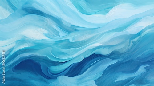 Abstract Ocean Waves Painting. Serene Blue Watercolor Textures for Calm Backgrounds and Wallpapers