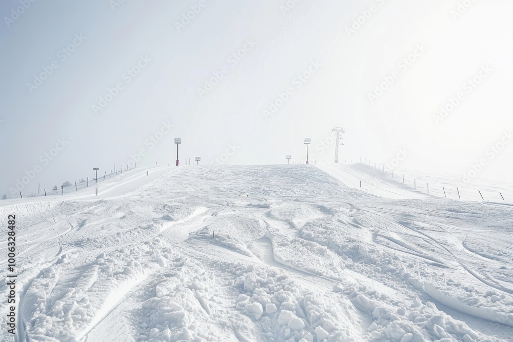 Hyper Realistic Empty Ski Slope with Fresh Snow