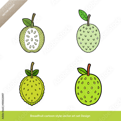 Breadfruit  Cartoon Style Vector Art Set Illustration