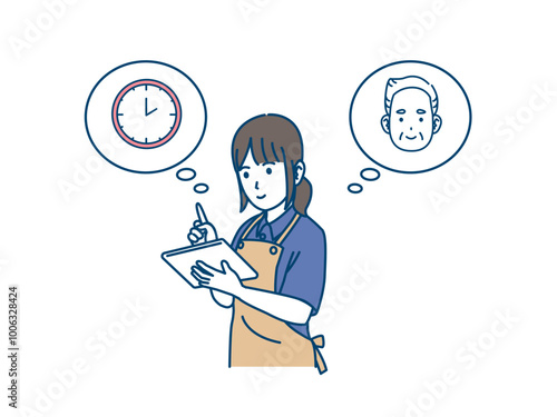 タブレットを使う介護士のイラスト