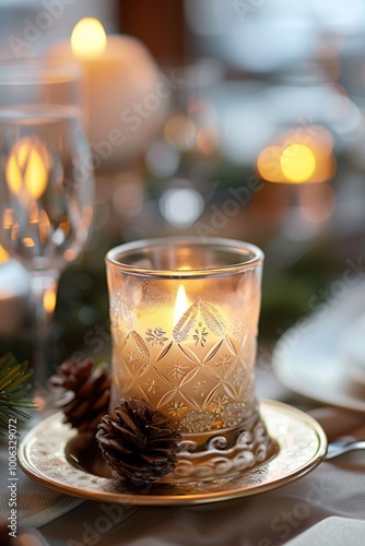 Festive Candle Holder with Holiday Decor photo