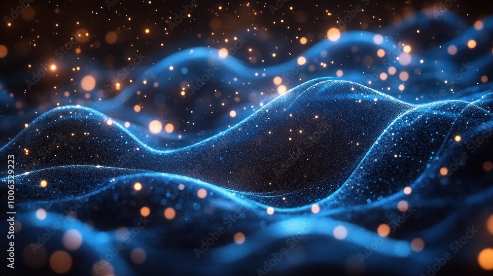 Abstract Blue and Gold Particle Waves