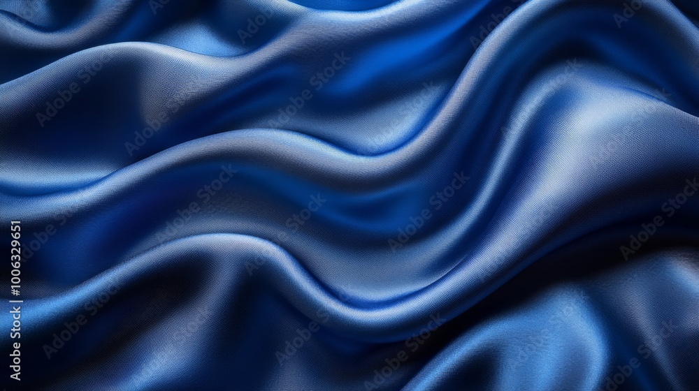 Obraz premium Blue silk fabric with smooth waves, abstract