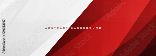 White and red modern abstract wide banner with geometric shapes. Bright red and white abstract background. Vector illustration