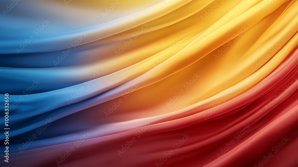 Bright hues of blue, yellow, and red blend in smooth, wave-like patterns, creating a dynamic and energetic visual perfect for abstract art. There is ample space for text on the left Bright hues of blue, yellow, and red blend in smooth, wave-like patterns, creating a dynamic and energetic visual perfect for abstract art. There is ample space for text on the left