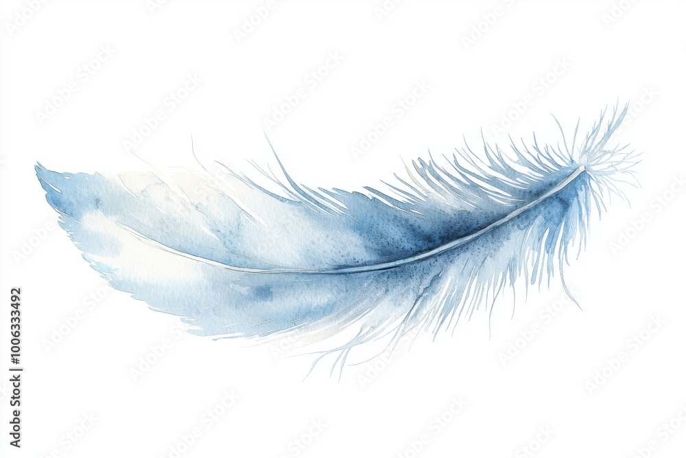 Delicate watercolor illustration of a blue feather, showcasing soft textures and a tranquil aesthetic perfect for design projects. Delicate watercolor illustration of a blue feather, showcasing soft textures and a tranquil aesthetic perfect for design projects.