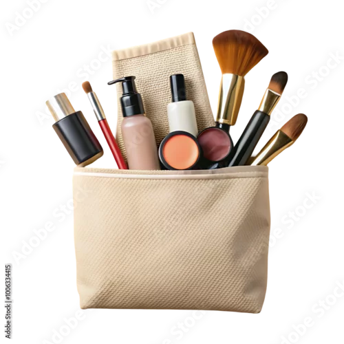 Obraz Different makeup objects in canvas bag