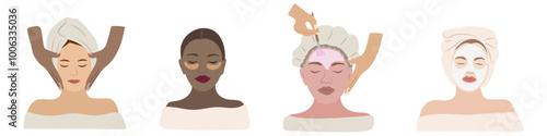 Spa and Wellness Illustration with Diverse Skincare and Relaxation