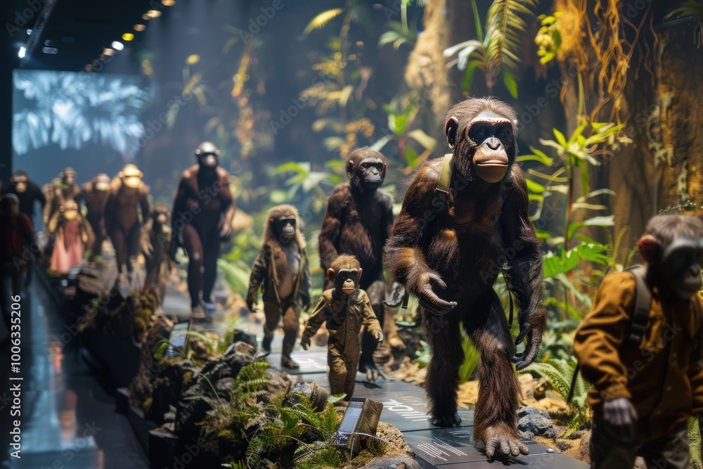 visual representation of the evolution of the human species. Exposition in the museum visual representation of the evolution of the human species. Exposition in the museum