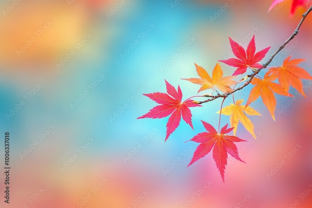The color red is associated with maple leaves in the autumn season. A blue sky background is in the background. The color red is associated with maple leaves in the autumn season. A blue sky background is in the background.