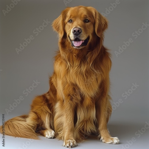 Golden Retriever Sitting on a Grey Background