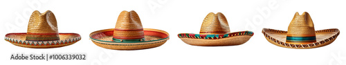 Four colorful sombreros on a white isolated background. photo