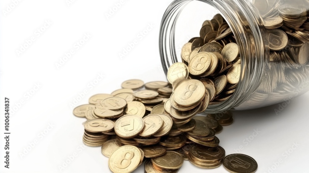Money, coins in a glass jar. Saving and investment concept Money, coins in a glass jar. Saving and investment concept