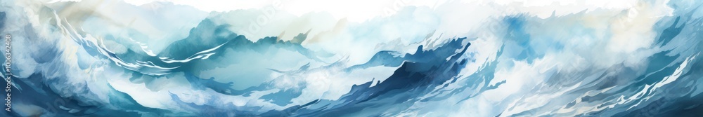 Fototapeta premium Abstract Ocean Waves Painting. Serene Blue Watercolor Textures for Calm Backgrounds and Wallpapers