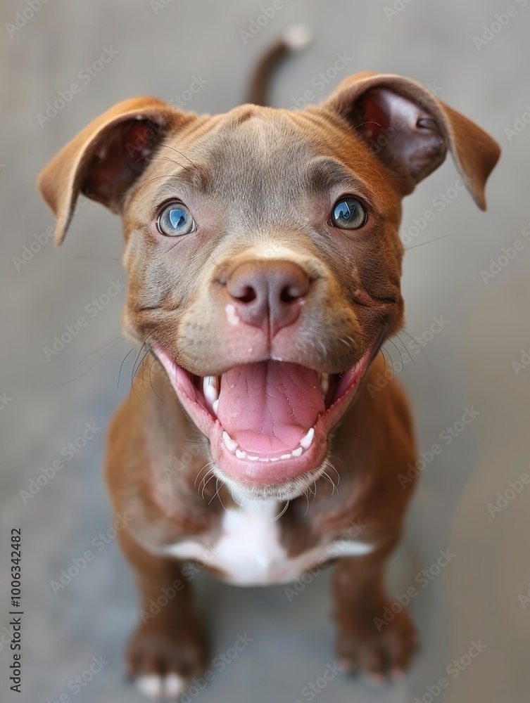 Smiling Pit Bull Puppy with Blue Eyes Smiling Pit Bull Puppy with Blue Eyes