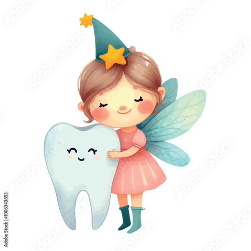 cute tooth fairy. watercolor illustration of cute fairy
