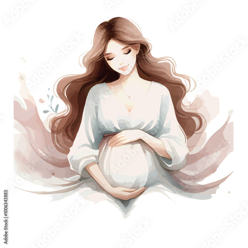 tender pregnant girl. pregnancy. expecting a baby. watercolor illustration of pregnant girl