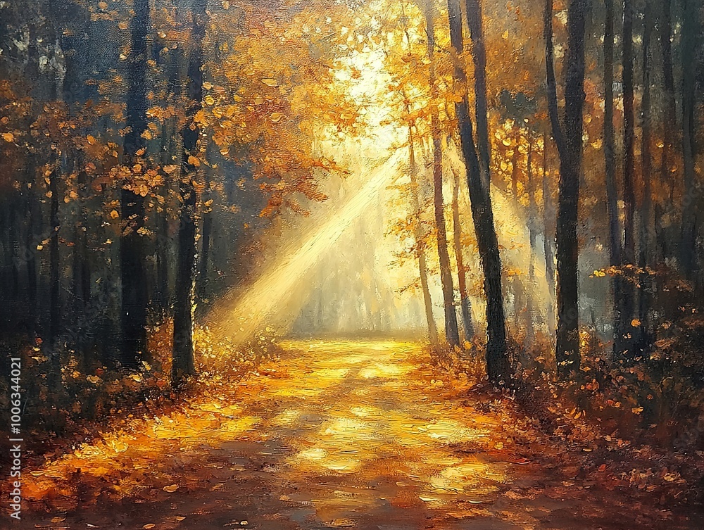 Golden Hour in the Forest: A Path Through Autumn Leaves Golden Hour in the Forest: A Path Through Autumn Leaves
