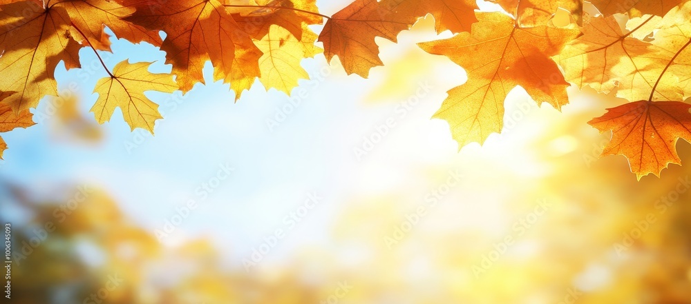 Concept of golden autumn with copy space. Sunny day, warm weather. Yellow autumn leaves on blue sky. Concept of golden autumn with copy space. Sunny day, warm weather. Yellow autumn leaves on blue sky.