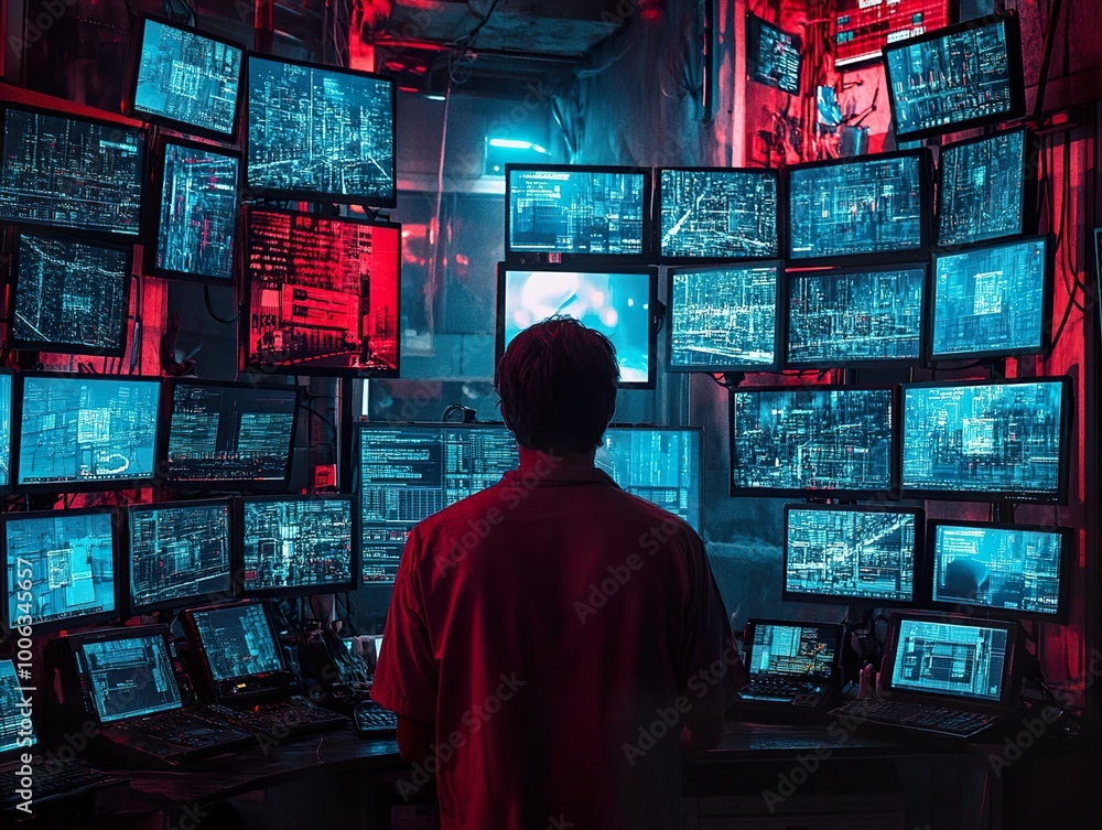Cybersecurity Expert Working on a Network of Monitors Cybersecurity Expert Working on a Network of Monitors