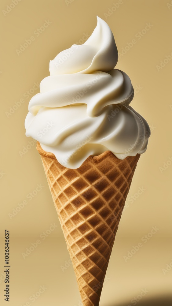 Chocolate-covered ice cream cone with creamy swirl on top. Chocolate-covered ice cream cone with creamy swirl on top.