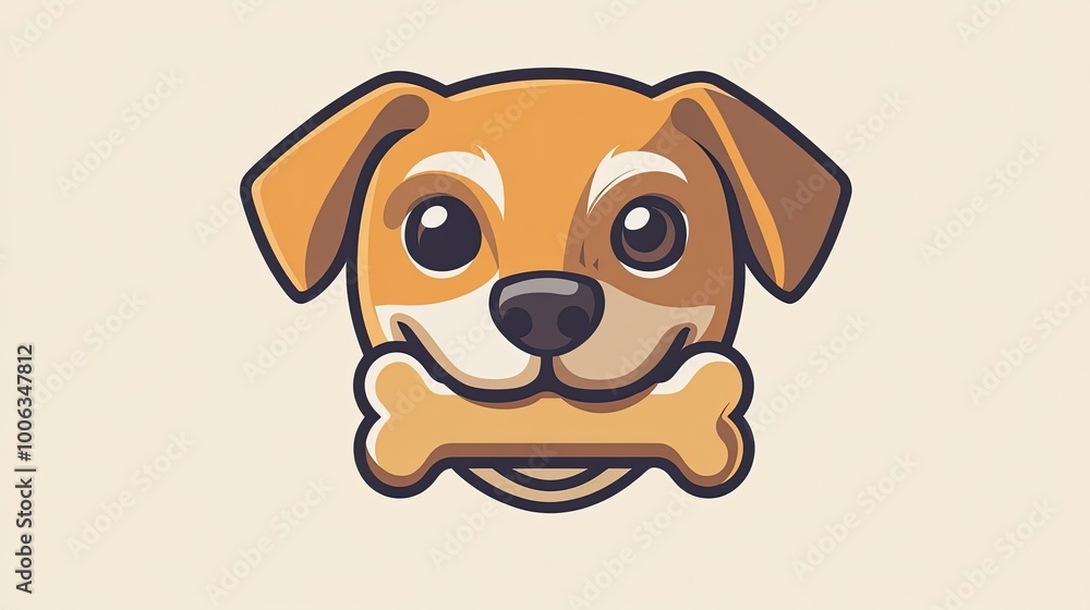 Dog icon with a bone in its mouth, drawn in a minimalist, flat design. Dog icon with a bone in its mouth, drawn in a minimalist, flat design.