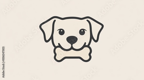 Dog icon with a bone in its mouth, drawn in a minimalist, flat design.