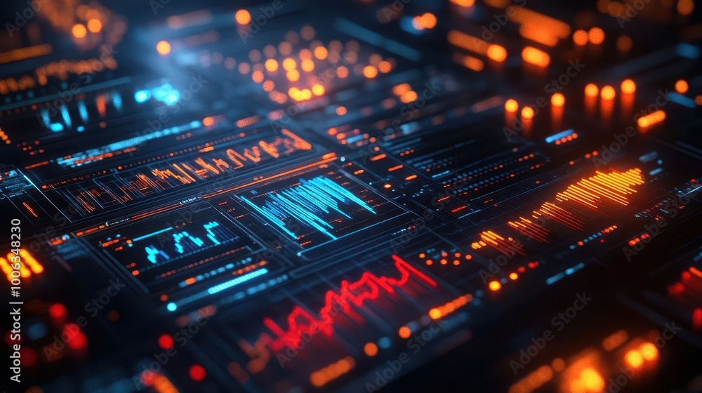 Data analytics with vibrant graphs and charts, sleek digital interface, soft lighting, futuristic style, high contrast Data analytics with vibrant graphs and charts, sleek digital interface, soft lighting, futuristic style, high contrast