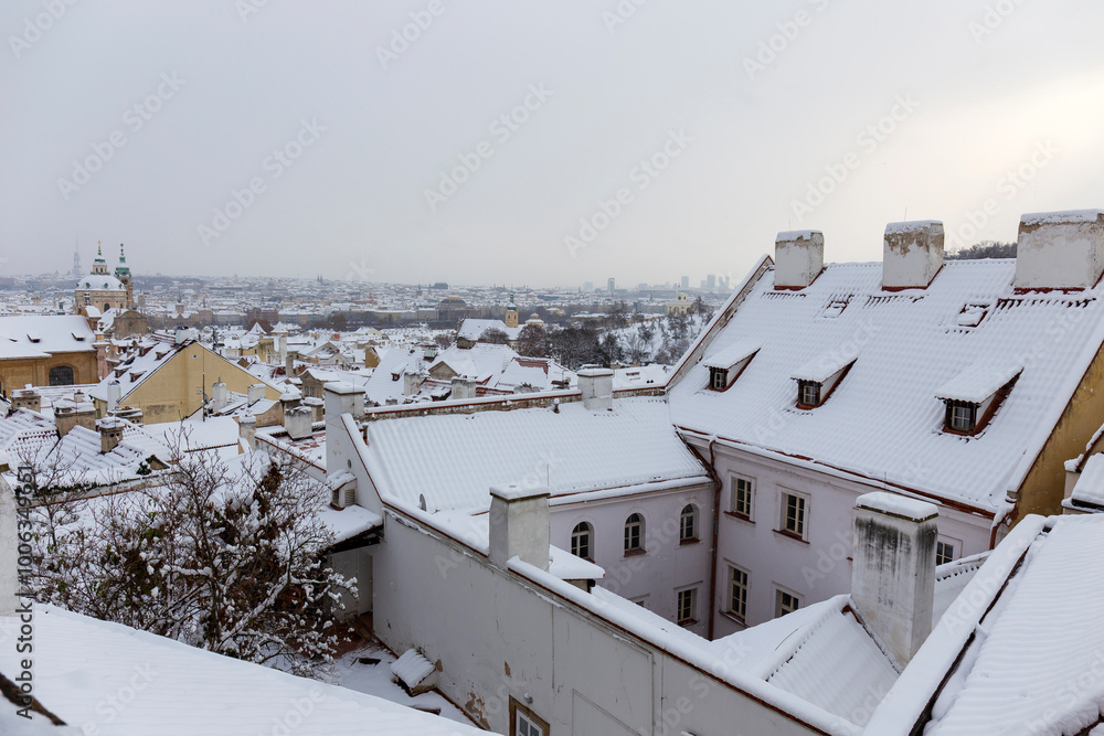Winter snowy Prague City, Czech republic