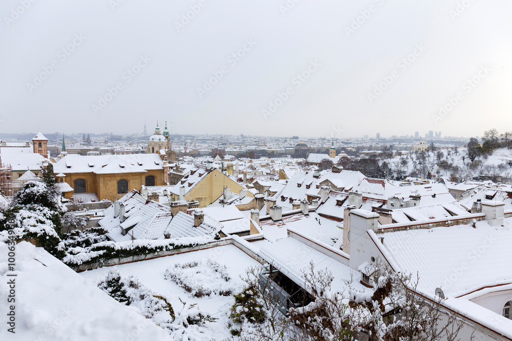 Winter snowy Prague City, Czech republic