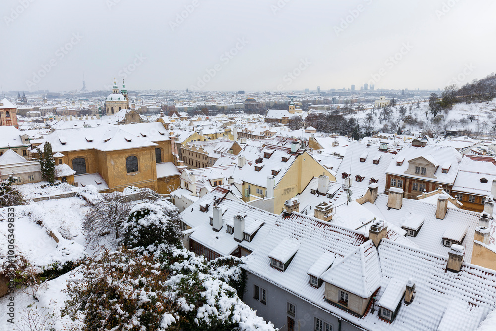 Winter snowy Prague City, Czech republic