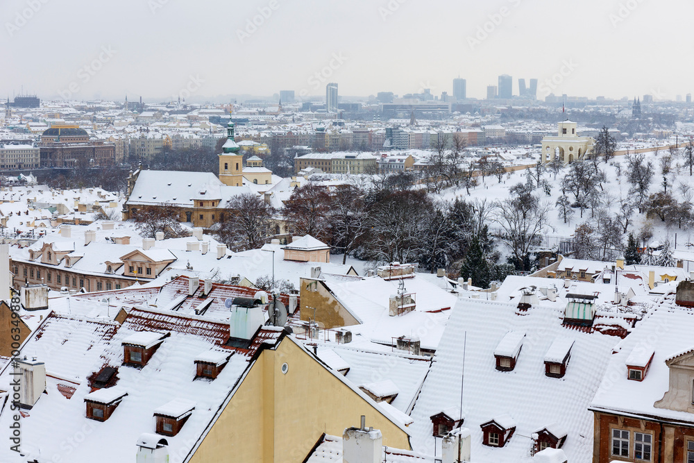 Winter snowy Prague City, Czech republic