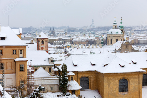 Winter snowy Prague City, Czech republic 