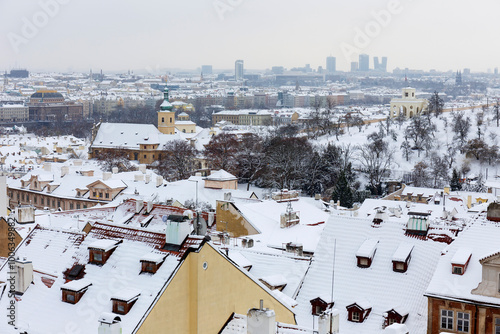 Obraz na płótnie Winter snowy Prague City, Czech republic w salonie