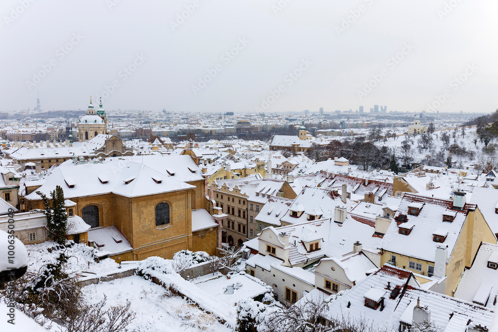 Winter snowy Prague City, Czech republic