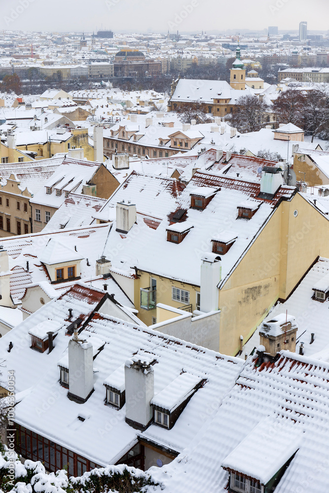 Winter snowy Prague City, Czech republic