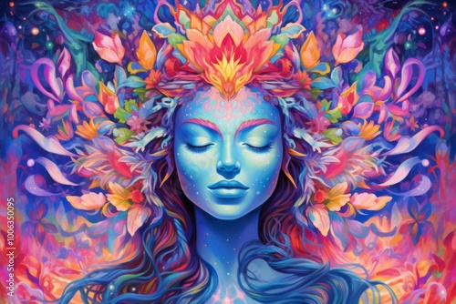 Wallpaper Mural Ethereal woman with floral headdress in vibrant colors. Torontodigital.ca