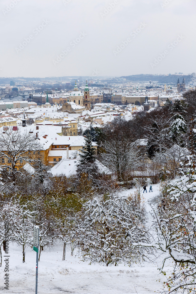 Winter snowy Prague City, Czech republic