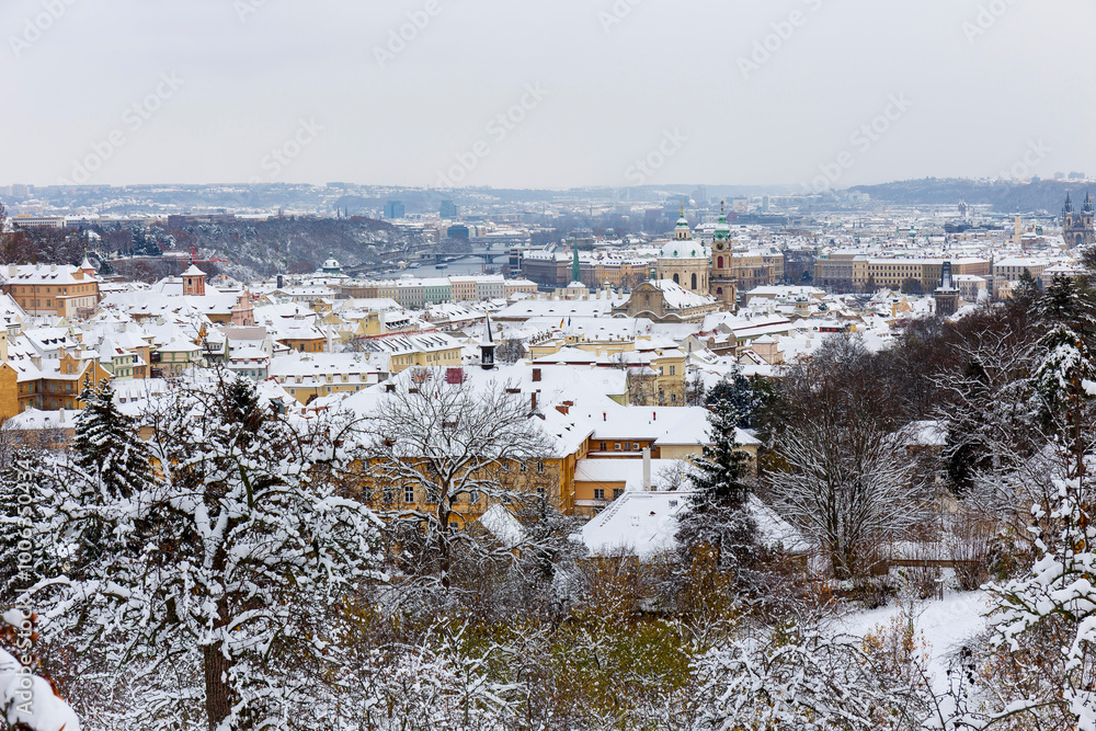 Winter snowy Prague City, Czech republic